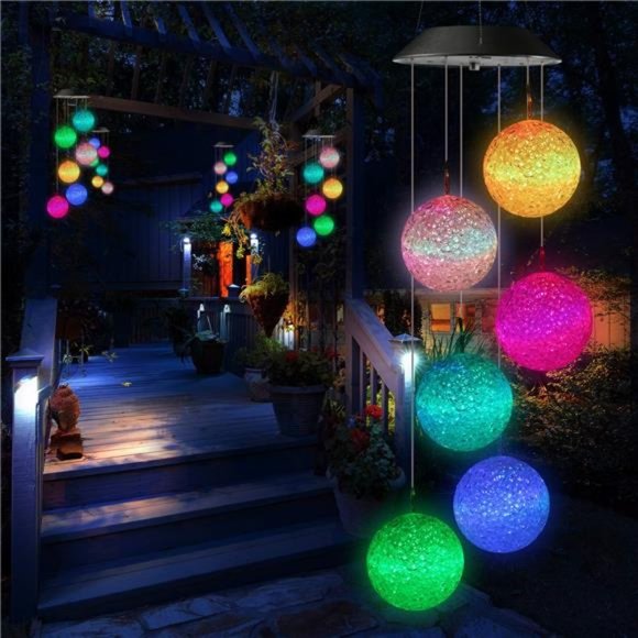 Solar Wind Chime Color Changing Ball Wind Chimes LED Decorative Mobile Gift Idea - Picture 3 of 6